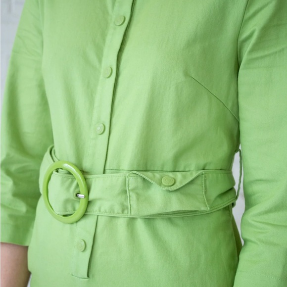 House of Sunny Golden Years Lime Green Belted Coveralls Groovy Jumpsuit Size 2 - Picture 3 of 16
